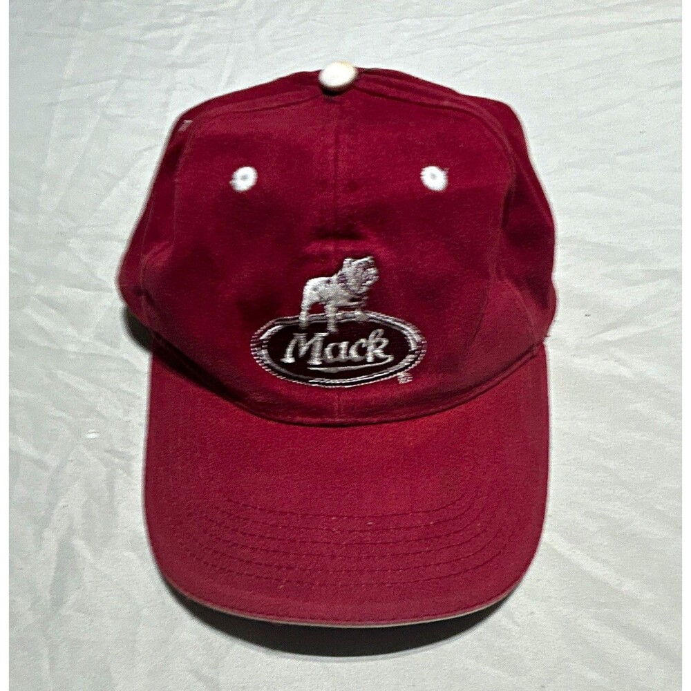Vintage Mack Trucks Bulldog Embroidered Maroon Red Baseball Cap Strapback OSFM